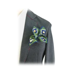Fefè Napoli - Green Flowers Silk Vernissage Pocket Square - Pocket-Square - Handmade in Italy - Luxury Exclusive Collection - Avvenice
