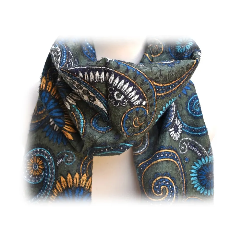 Fefè Napoli - Green Flowers Dandy Silk Scarf - Scarves and Foulards - Handmade in Italy - Luxury Exclusive Collection - Avvenice