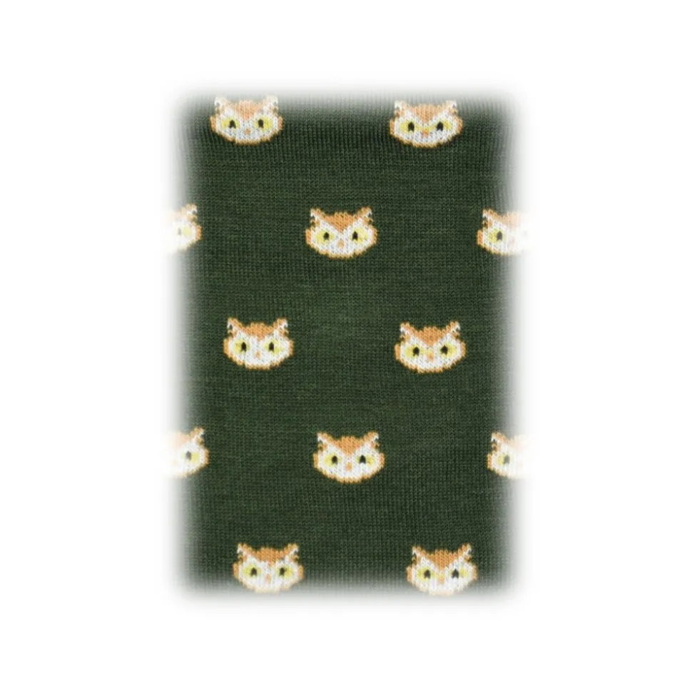 Fefè Napoli - Green Owls Scaramantia Men's Socks - Socks - Handmade in Italy - Luxury Exclusive Collection - Avvenice