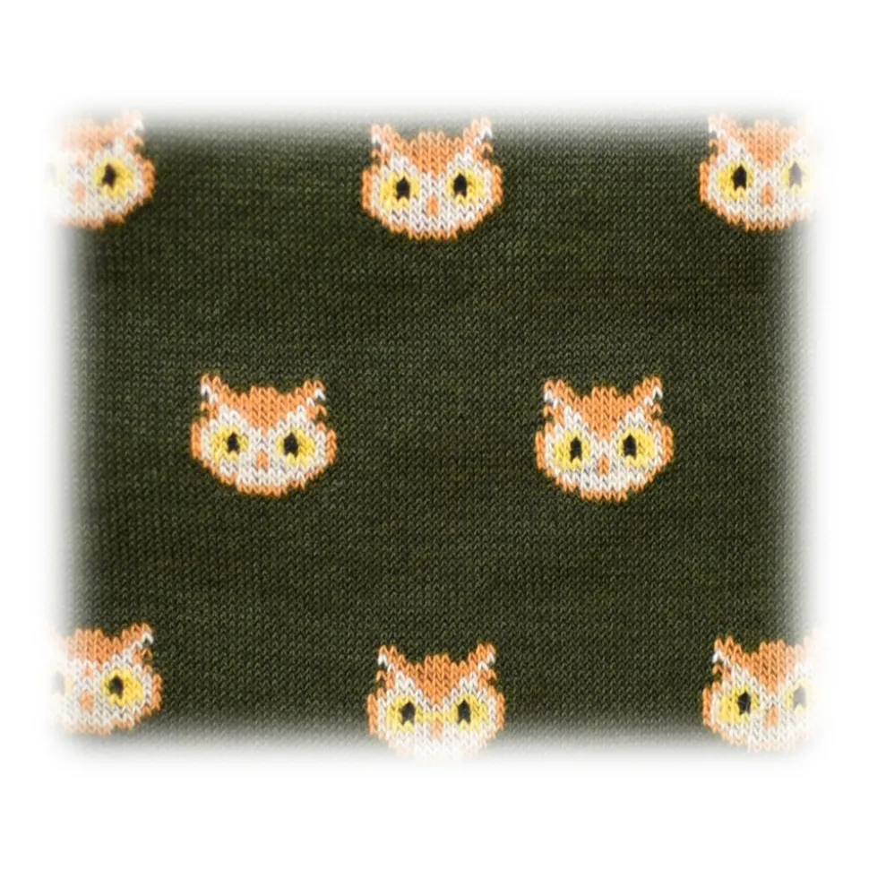 Fefè Napoli - Green Owls Short Scaramantia Men's Socks - Socks - Handmade in Italy - Luxury Exclusive Collection - Avvenice