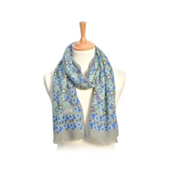 Fefè Napoli - Grey Flowers Dandy Wool Scarf - Scarves and Foulards - Handmade in Italy - Luxury Exclusive Collection - Avvenice