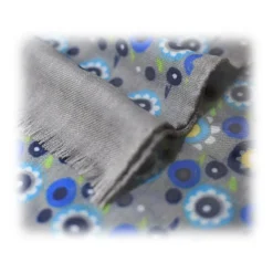 Fefè Napoli - Grey Flowers Dandy Wool Scarf - Scarves and Foulards - Handmade in Italy - Luxury Exclusive Collection - Avvenice