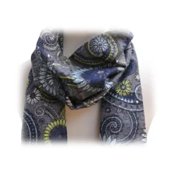 Fefè Napoli - Grey Flowers Dandy Silk Scarf - Scarves and Foulards - Handmade in Italy - Luxury Exclusive Collection - Avvenice