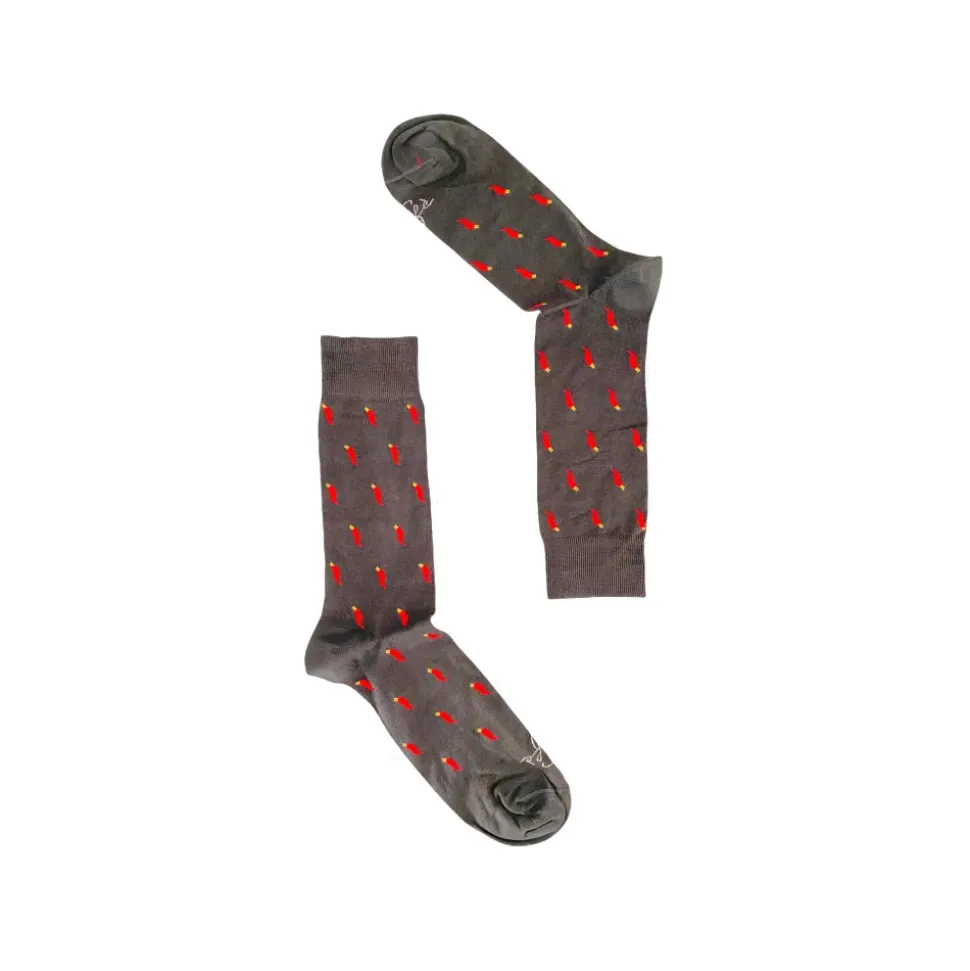 Fefè Napoli - Grey Lucky Horns Short Scaramantia Men's Socks - Socks - Handmade in Italy - Luxury Exclusive Collection - Avvenice