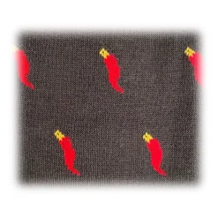 Fefè Napoli - Grey Lucky Horns Short Scaramantia Men's Socks - Socks - Handmade in Italy - Luxury Exclusive Collection - Avvenice