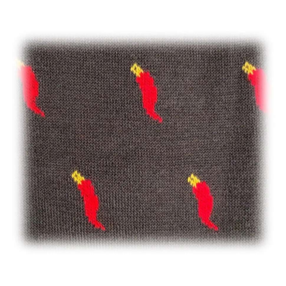 Fefè Napoli - Grey Lucky Horns Short Scaramantia Men's Socks - Socks - Handmade in Italy - Luxury Exclusive Collection - Avvenice