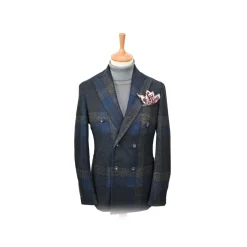Fefè Napoli - Lacourmayer Blue Checked Jacket - Jackets - Handmade in Italy - Luxury Exclusive Collection - Avvenice