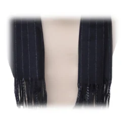 Fefè Napoli - Navy Pinstripe Wool Elegance Scarf - Scarves and Foulards - Handmade in Italy - Luxury Exclusive Collection - Avvenice
