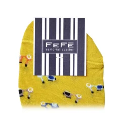 Fefè Napoli - Yellow Vespa Men's Peds - Socks - Handmade in Italy - Luxury Exclusive Collection - Avvenice