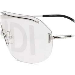 Fendi - Fendi Code - Shield Sunglasses - Silver - Sunglasses - Fendi Eyewear - Avvenice