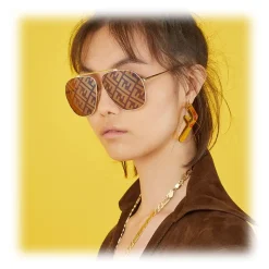 Fendi - FF Family - Oversize Pilot Sunglasses - Gold Brown - Sunglasses - Fendi Eyewear - Avvenice