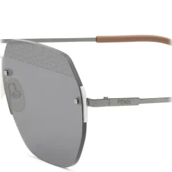Fendi - FF- Rectangular Minimal Sunglasses - Ruthenium Black - Sunglasses - Fendi Eyewear - Avvenice