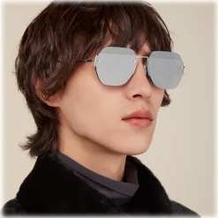 Fendi - FF- Rectangular Minimal Sunglasses - Ruthenium Black - Sunglasses - Fendi Eyewear - Avvenice