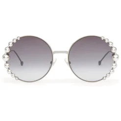 Fendi - Ribbons and Pearls - Ruthenium Round Oversize Sunglasses - Sunglasses - Fendi Eyewear - Avvenice