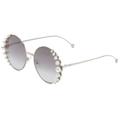 Fendi - Ribbons and Pearls - Ruthenium Round Oversize Sunglasses - Sunglasses - Fendi Eyewear - Avvenice