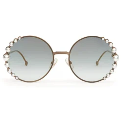 Fendi - Ribbons and Pearls - Bronze Round Oversize Sunglasses - Sunglasses - Fendi Eyewear - Avvenice