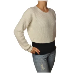 Gaëlle Paris - Crewneck Pullover with Opening on the Back - White - Sweater - Made in Italy - Luxury Exclusive Collection - Avvenice