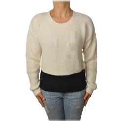 Gaëlle Paris - Crewneck Pullover with Opening on the Back - White - Sweater - Made in Italy - Luxury Exclusive Collection - Avvenice