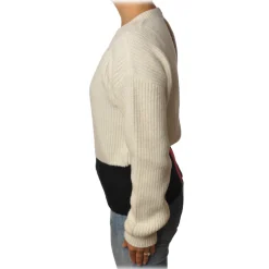Gaëlle Paris - Crewneck Pullover with Opening on the Back - White - Sweater - Made in Italy - Luxury Exclusive Collection - Avvenice