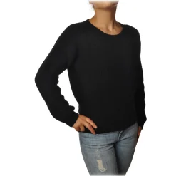 Gaëlle Paris - Crewneck Pullover with Opening on the Back - Black - Sweater - Made in Italy - Luxury Exclusive Collection - Avvenice