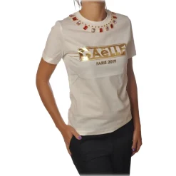 Gaëlle Paris - Short Sleeve Crewneck T-Shirt - Cream - T-Shirt - Made in Italy - Luxury Exclusive Collection - Avvenice