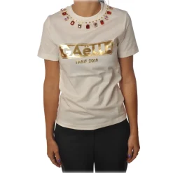 Gaëlle Paris - Short Sleeve Crewneck T-Shirt - Cream - T-Shirt - Made in Italy - Luxury Exclusive Collection - Avvenice