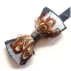 Genius Bowtie - Archimedes - Navy Blue - Suede Leather Bow Tie with Feathers - Luxury High Quality Bow Tie - Avvenice