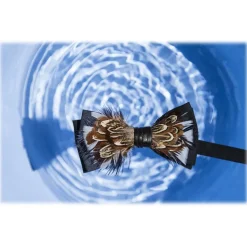 Genius Bowtie - Archimedes - Navy Blue - Suede Leather Bow Tie with Feathers - Luxury High Quality Bow Tie - Avvenice