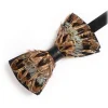 Genius Bowtie - Aristotele - Brown Green - Suede Leather Bow Tie with Feathers - Luxury High Quality Bow Tie - Avvenice