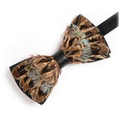 Genius Bowtie - Aristotele - Brown Green - Suede Leather Bow Tie with Feathers - Luxury High Quality Bow Tie - Avvenice
