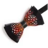 Genius Bowtie - Copernicus - Red Black - Suede Leather Bow Tie with Feathers - Luxury High Quality Bow Tie - Avvenice