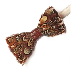 Genius Bowtie - Da Vinci - Almond - Suede Leather Bow Tie with Feathers - Luxury High Quality Bow Tie - Avvenice