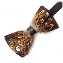 Genius Bowtie - Da Vinci - Almond - Suede Leather Bow Tie with Feathers - Luxury High Quality Bow Tie - Avvenice