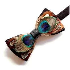 Genius Bowtie - Darwin - Black - Suede Leather Bow Tie with Feathers - Luxury High Quality Bow Tie - Avvenice