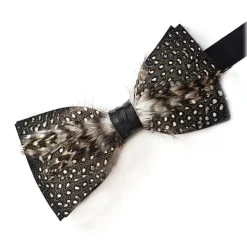 Genius Bowtie - Galileo - Black - Suede Leather Bow Tie with Feathers - Luxury High Quality Bow Tie - Avvenice