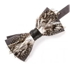 Genius Bowtie - Galileo - Grey - Suede Leather Bow Tie with Feathers - Luxury High Quality Bow Tie - Avvenice