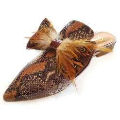 Genius Bowtie - Genius Shoes - Brown - Python Leather Shoes with Real Feathers - Luxury High Quality Bow Tie - Avvenice