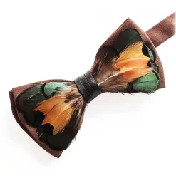 Genius Bowtie - Shakespeare - Black - Suede Leather Bow Tie with Feathers - Luxury High Quality Bow Tie - Avvenice