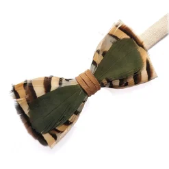 Genius Bowtie - Tchaikovsky - Beige - Suede Leather Bow Tie with Feathers - Luxury High Quality Bow Tie - Avvenice