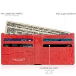 Gian Ferrente - Est. 1982 - Classic Bi-Fold Leather Wallet in Crocodile Belly - Red - Luxury High Quality - Avvenice