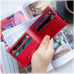 Gian Ferrente - Est. 1982 - Classic Bi-Fold Leather Wallet in Crocodile Belly - Red - Luxury High Quality - Avvenice
