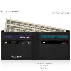 Gian Ferrente - Est. 1982 - Classic Bi-Fold Leather Wallet in Stingray - Black - Luxury High Quality - Avvenice