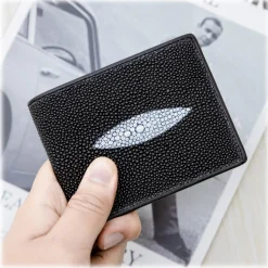 Gian Ferrente - Est. 1982 - Classic Bi-Fold Leather Wallet in Stingray - Black - Luxury High Quality - Avvenice