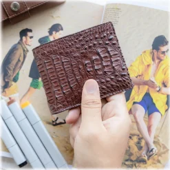 Gian Ferrente - Est. 1982 - Classic Bi-Fold Leather Wallet in Caiman Hornback - Brown - Luxury High Quality - Avvenice