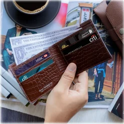 Gian Ferrente - Est. 1982 - Classic Bi-Fold Leather Wallet in Caiman Hornback - Brown - Luxury High Quality - Avvenice