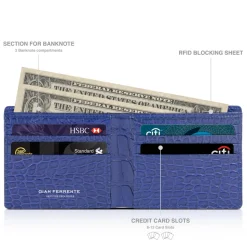 Gian Ferrente - Est. 1982 - Classic Bi-Fold Leather Wallet in Caiman Hornback - Blue Navy - Luxury High Quality - Avvenice