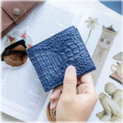 Gian Ferrente - Est. 1982 - Classic Bi-Fold Leather Wallet in Caiman Hornback - Blue Navy - Luxury High Quality - Avvenice