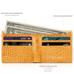 Gian Ferrente - Est. 1982 - Classic Bi-Fold Leather Wallet in Caiman Hornback - Yellow - Luxury High Quality - Avvenice