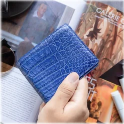 Gian Ferrente - Est. 1982 - Classic Bi-Fold Leather Wallet in Crocodile Belly - Blue Navy - Luxury High Quality - Avvenice