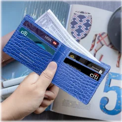 Gian Ferrente - Est. 1982 - Classic Bi-Fold Leather Wallet in Crocodile Belly - Blue Navy - Luxury High Quality - Avvenice